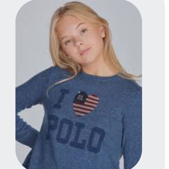 Polo Ralph Lauren I Love Polo Blue Wool Blend Sweater Size Girls 6X - Picture 1 of 8